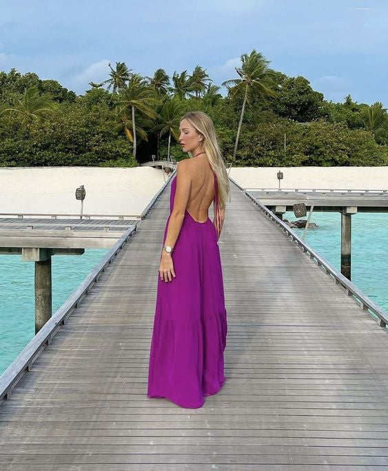 Backless Purple Long Party Gown Evening Dress S5283