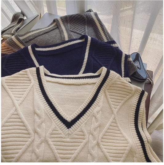 V-neck knitted vest for women new sleeveless vest top      S5024