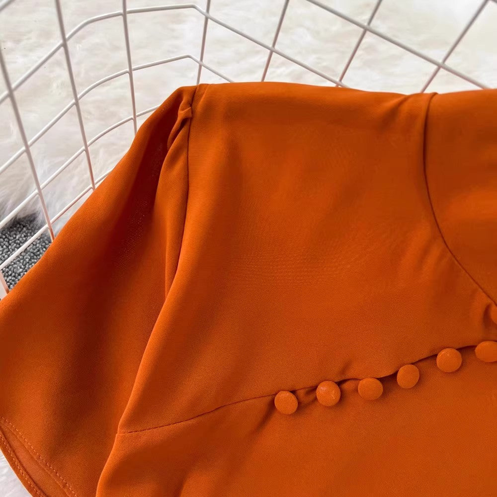 short-sleeved A-line dress elegant long skirt S5043