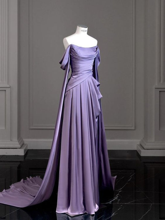 Modest Purple Satin Long Prom Dress,Purple Evening Dress         S5183