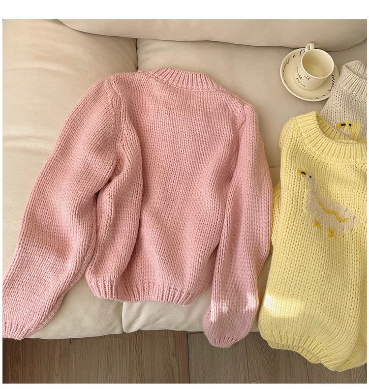 Pink jacquard round neck sweater for women long-sleeved sweater     S4845