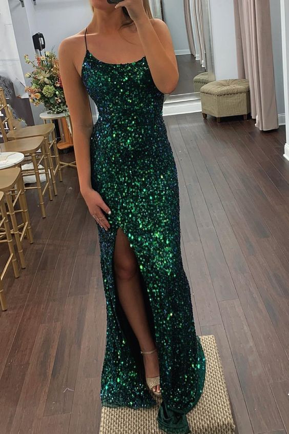 Emerald Green Sequins Mermaid Long Formal Dress S5060