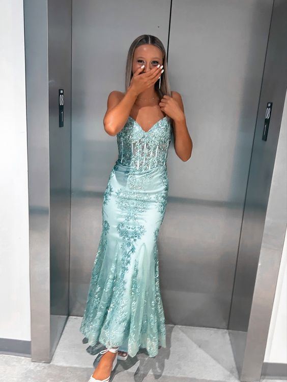 V Neck Sequined Tulle Mermaid Prom Dress Formal Party Dress S5066