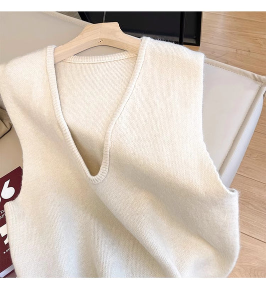 Solid Color Knitted Vest Women's New Sweater Vest     S5014