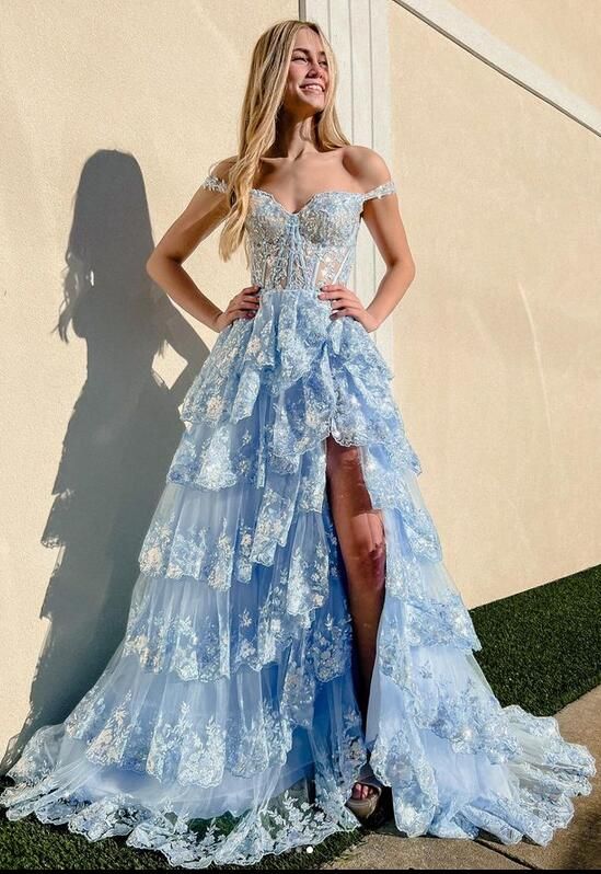 Tulle Sequin Long Prom dress with Sheer Corset Bodice and Ruffle Skirt S5162