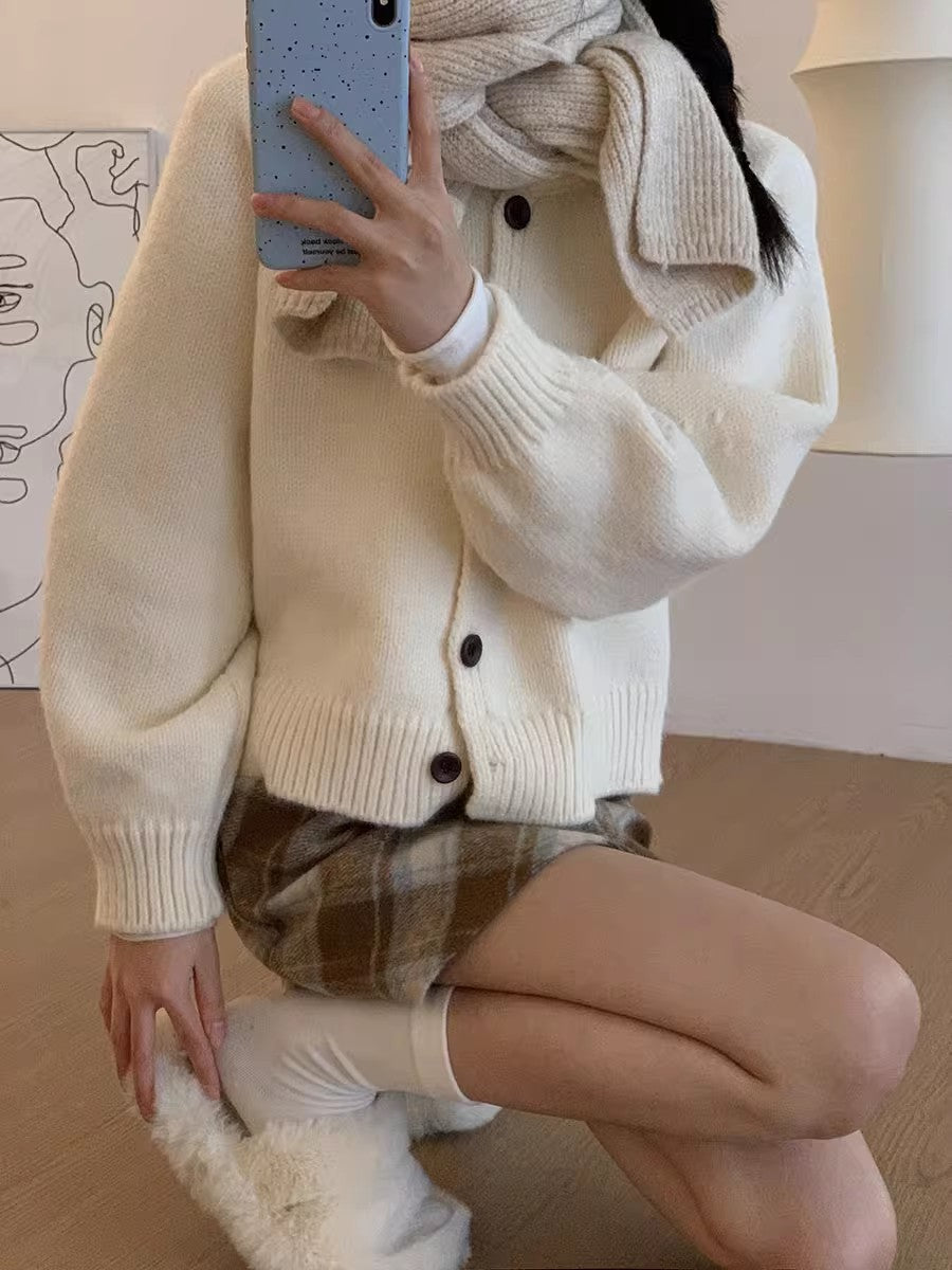 solid color casual long-sleeved short knitted cardigan sweater S4706