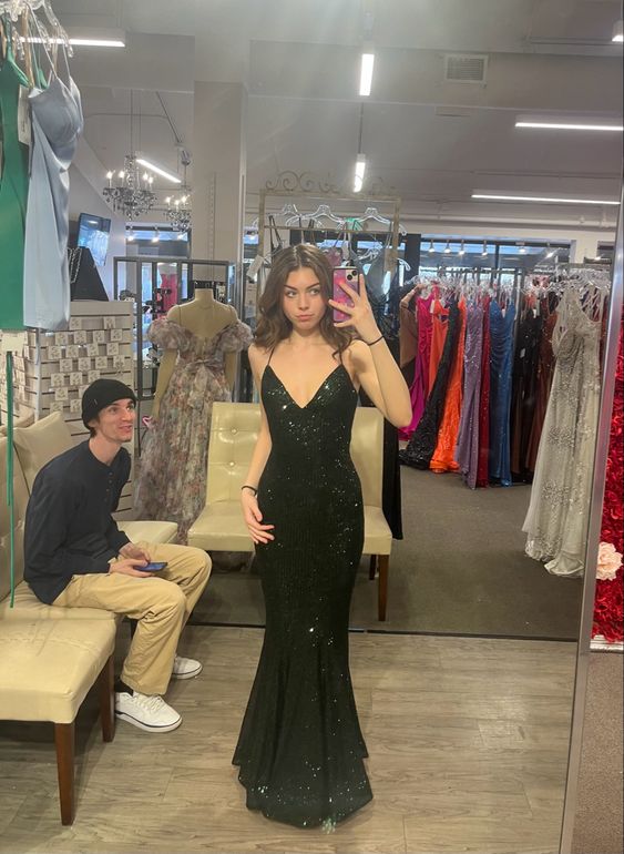 Mermaid Green Prom Dresses Sparkle Formal Sleeveless Sequined Prom Dresses S5215