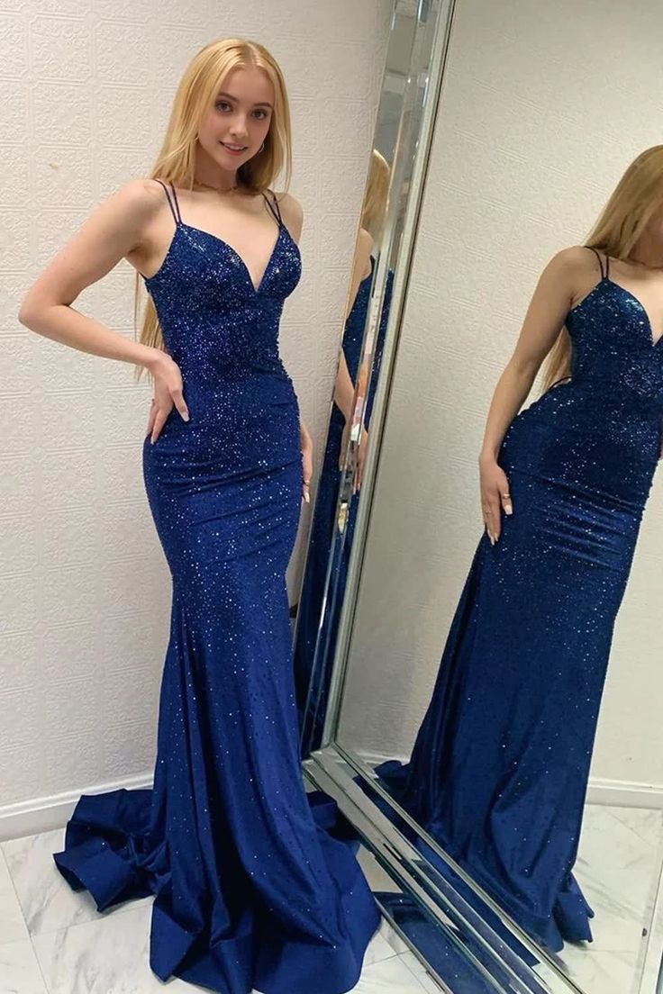 Sparkly Beaded Mermaid Backless Long Prom Dress S5234