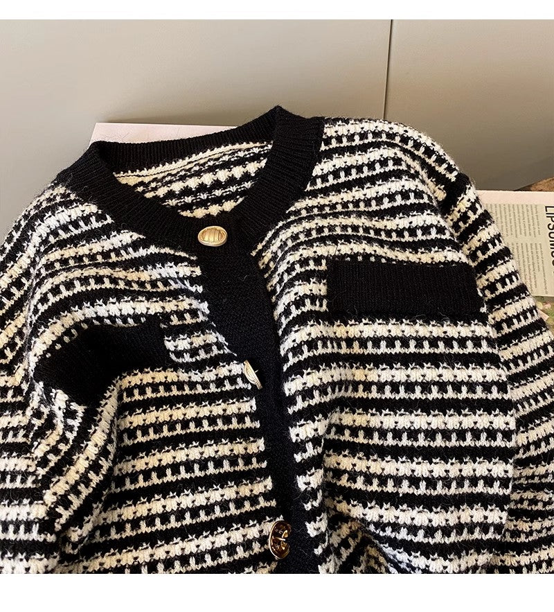 Striped long-sleeved knitted cardigan for women tops and jackets S4903