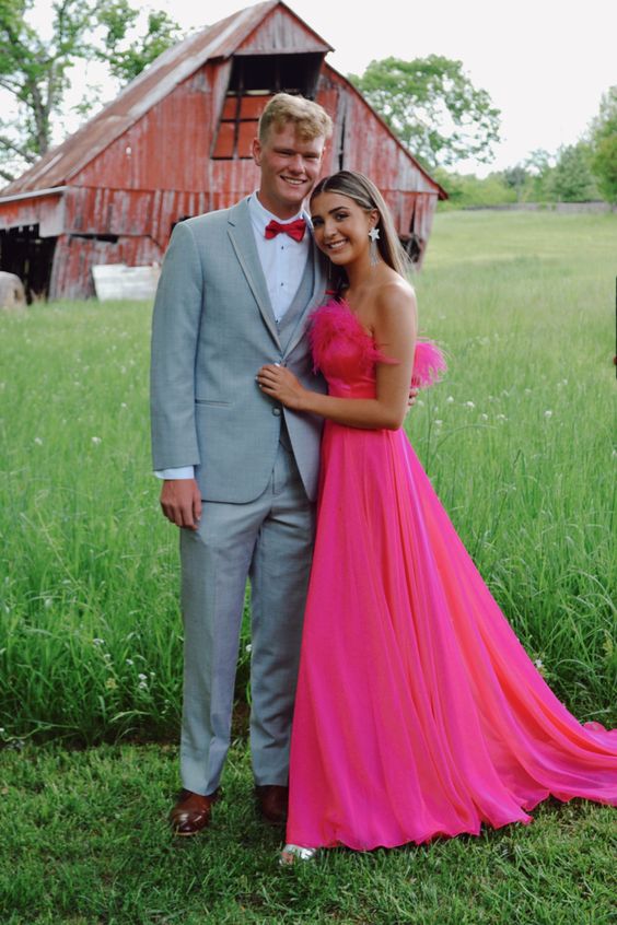 A line Hot Pink Long Prom Dress, Sexy Evening Dress S4975