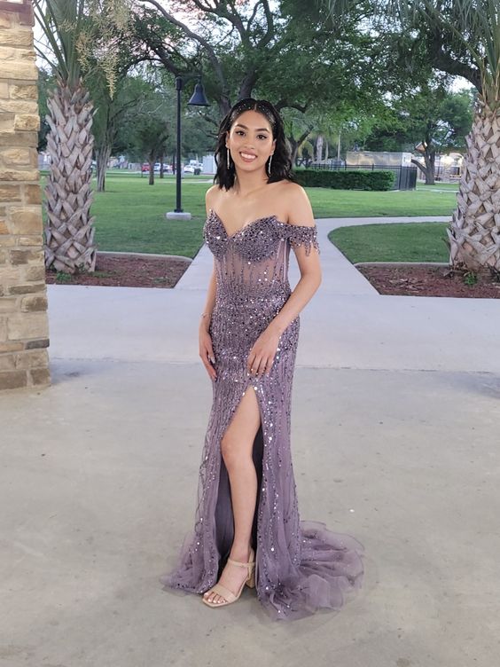 High Quality Tulle Long Prom Dress with Beaded, Mermaid Evening Party Dress S4959