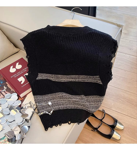 Striped knitted vest for women new styl top vest trendy    S5034