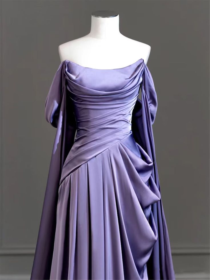 Modest Purple Satin Long Prom Dress,Purple Evening Dress S5183