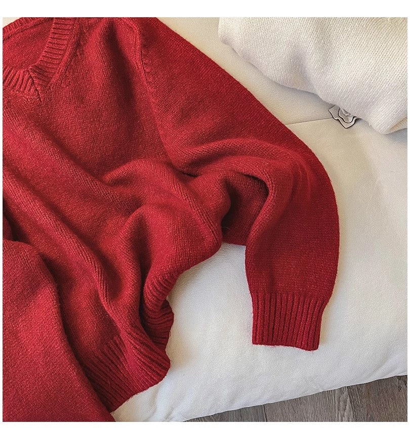 Solid color V-neck sweater for women new design long-sleeved sweater S4890