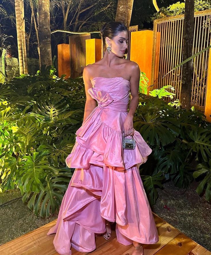 Gorgeous Pink Ruffle Long Evening Dress S5282