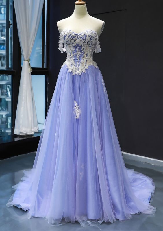 Princess Evening Gown Sweep Train Tulle With Appliqué S5098