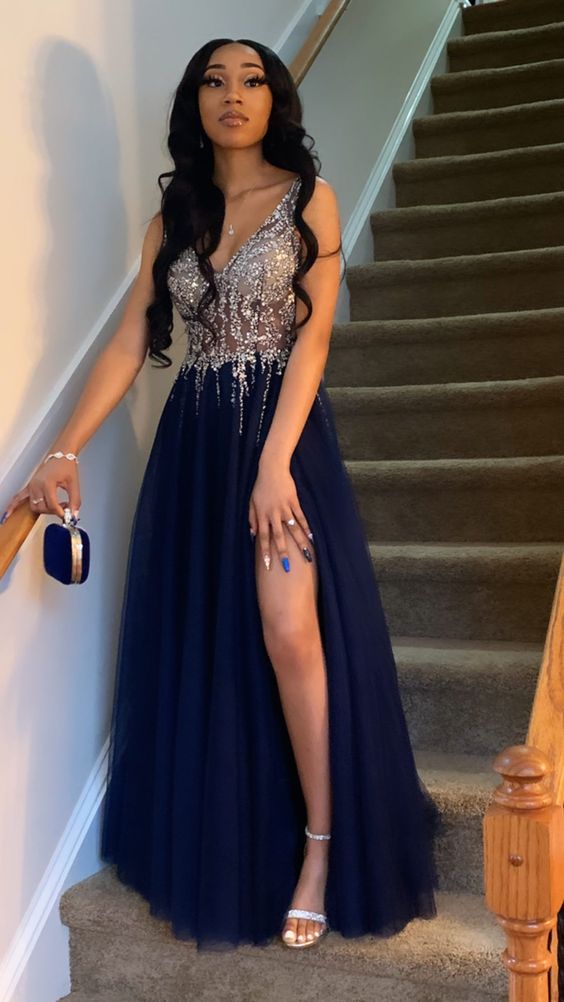 Sparkly A Line Long Prom Dress,Beaded Evening Dress S5169