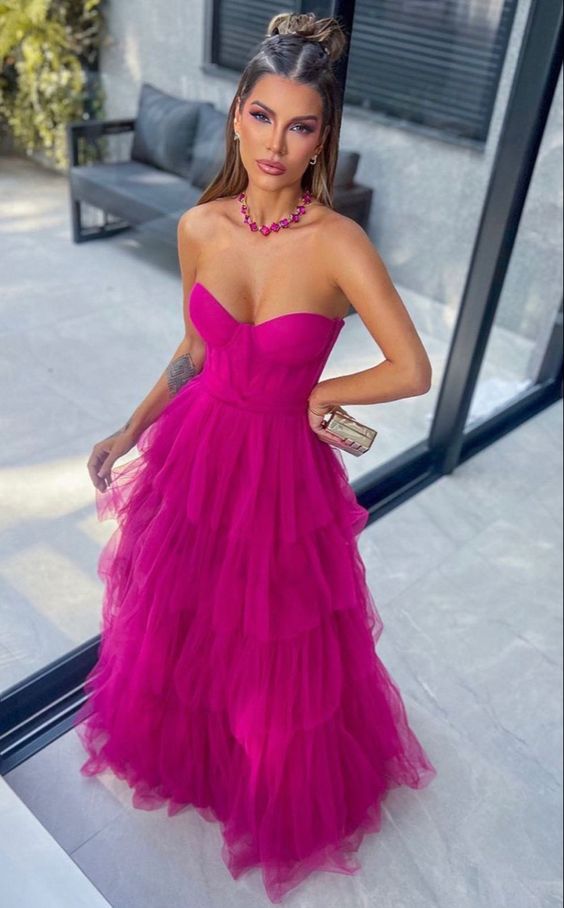 Ball Gown Hot Pink Sweetheart Tulle Party Dress Prom Dress S5116