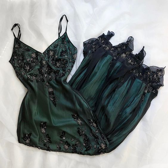 Sparkly A line Spaghetti Straps Dark Green Long Prom Dress S5241