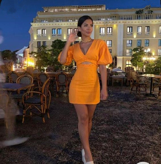 Orange Deep V Neck Short Prom Dress Party Dress S5271