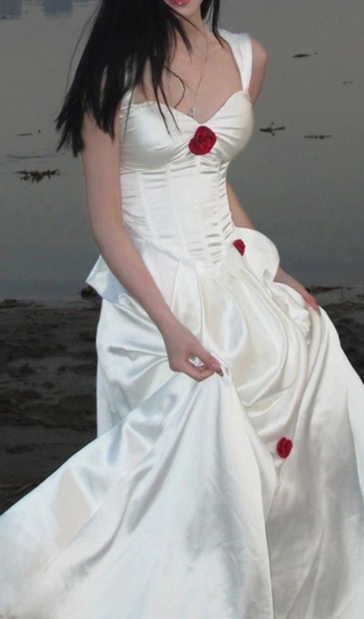 ROSE FLOWER SUSPENDER PLEATED MAXI DRESS S5280