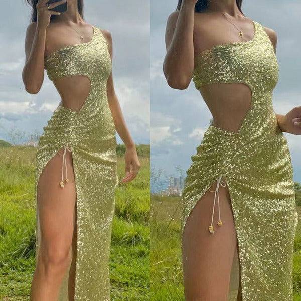 Light Apple Green Prom Dresses Slit Side S5180