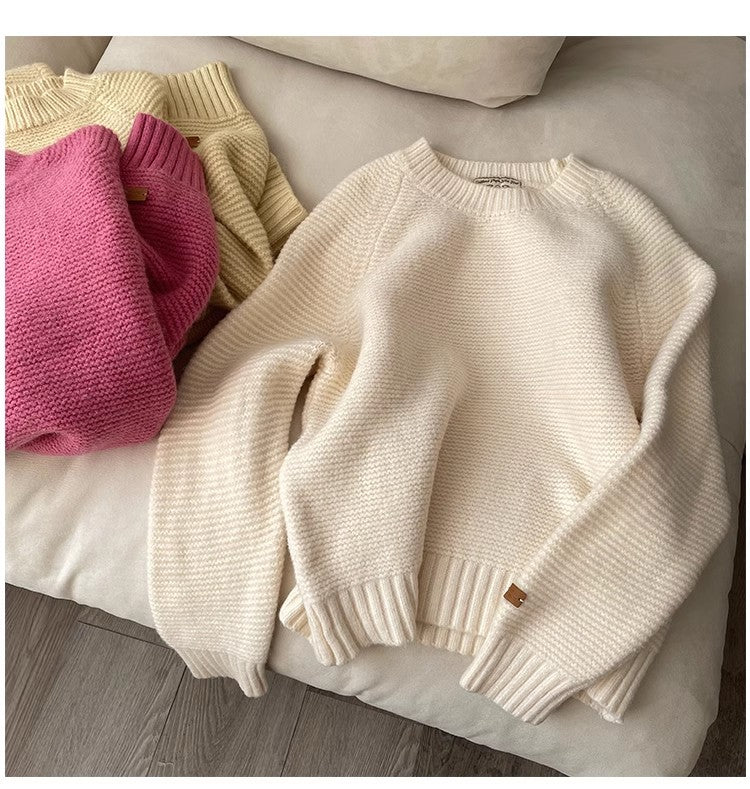 Women's round neck sweater soft long-sleeved sweater trendy S4870