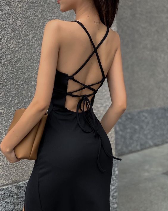 Simple A line Straps Party Dresses Black Long Slit Prom Dresses S5152
