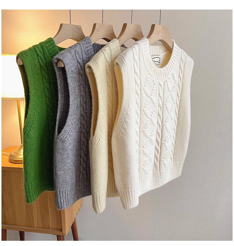 Retro knitted vest for women new round neck sleeveless sweater vest S5012