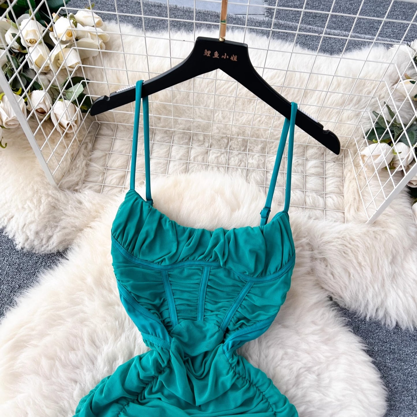 Sexy suspender dress women's pleated hot girl long skirt S4555