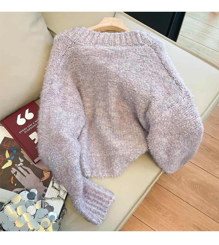 V-neck knitted cardigan for women long-sleeved sweater jacket S4884