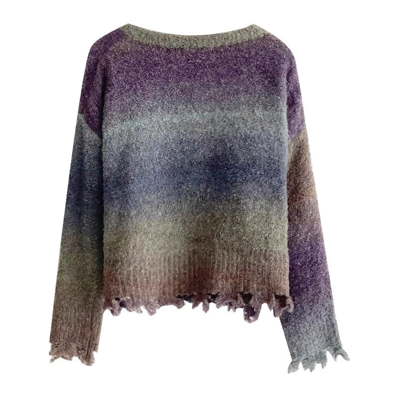 Designed gradient sweater V-neck long-sleeved knitted top S4775