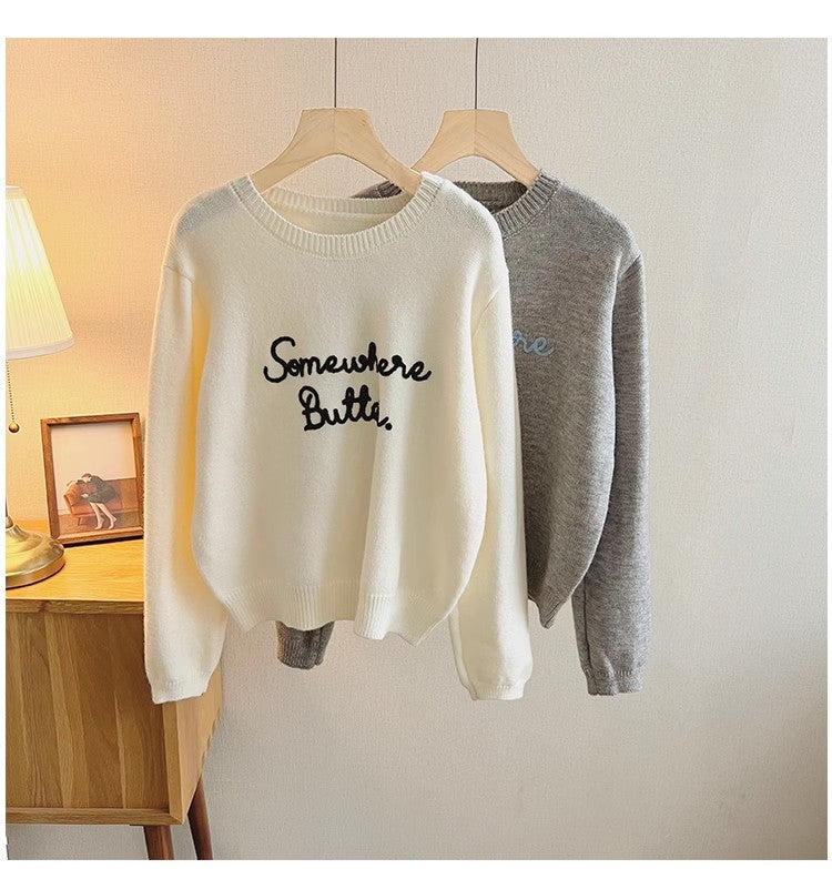 Designed embroidered round neck sweater for women long-sleeved sweater casual top S4831