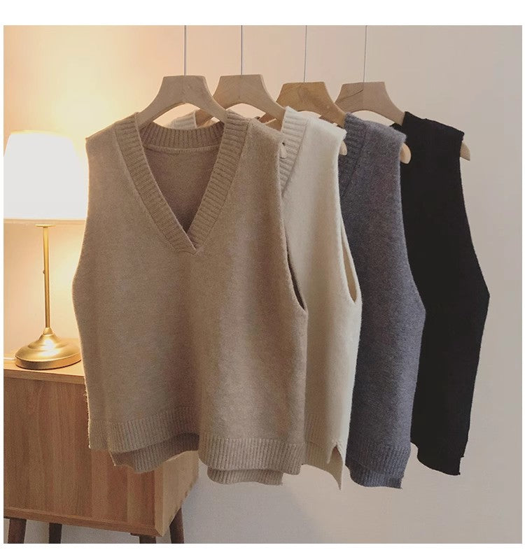 V-neck sweater vest for women sleeveless knitted vest simple style vest S5004