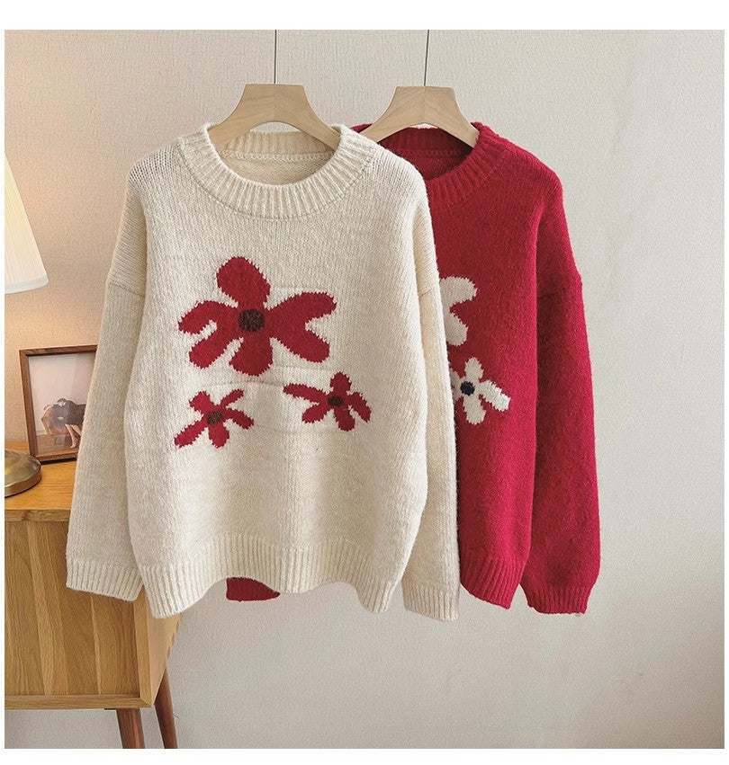 Jacquard round neck sweater for women long-sleeved sweater S4896