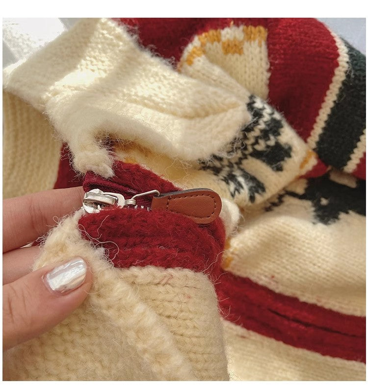 Christmas jacquard long-sleeved sweater jacket for women knitted cardigan S4846