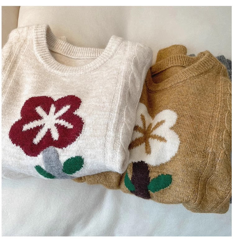 Retro floral sweater for women new soft round neck sweater trend S4855