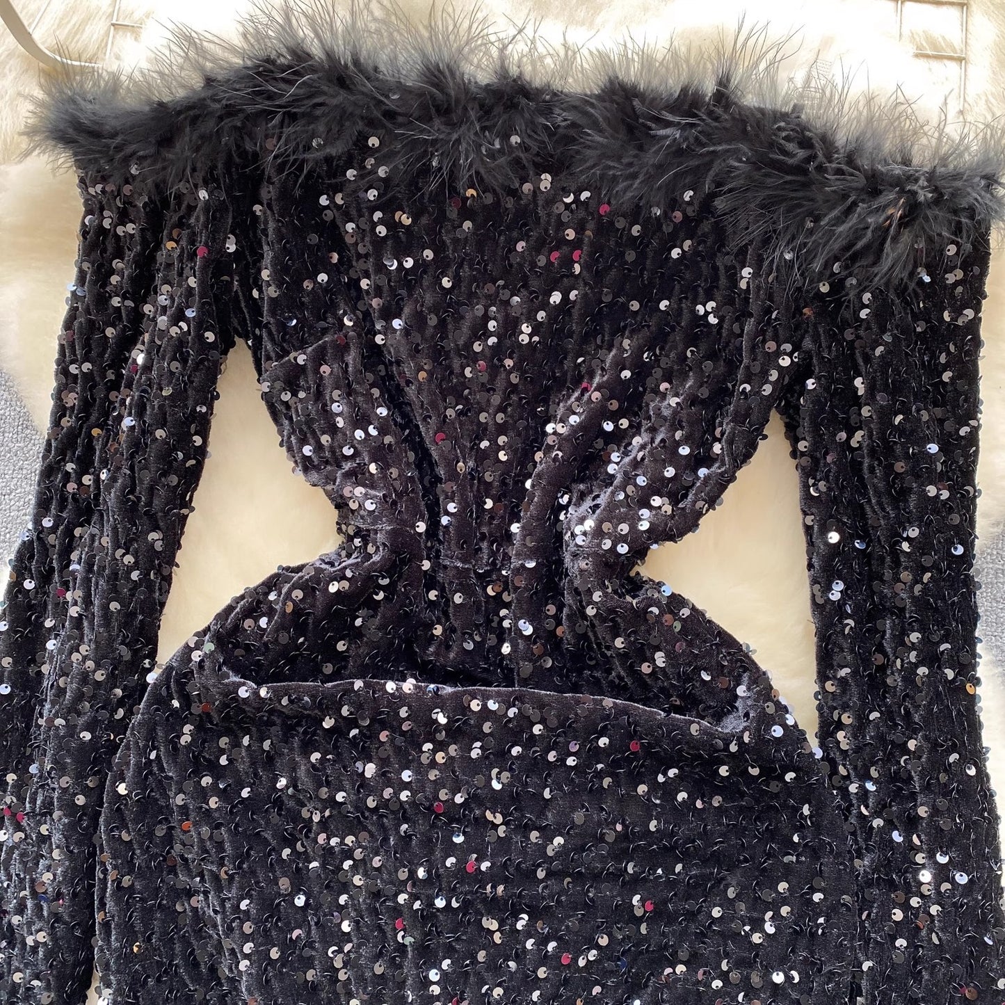 Hot Girl Style Women's Sequin Feather Tight Design Stunning Short Skirt S4663