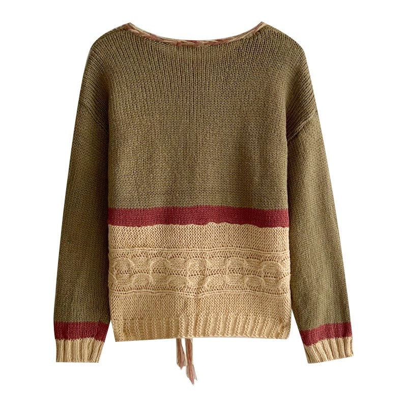 vintage knitted cardigan fashionable round neck sweater jacket S4783