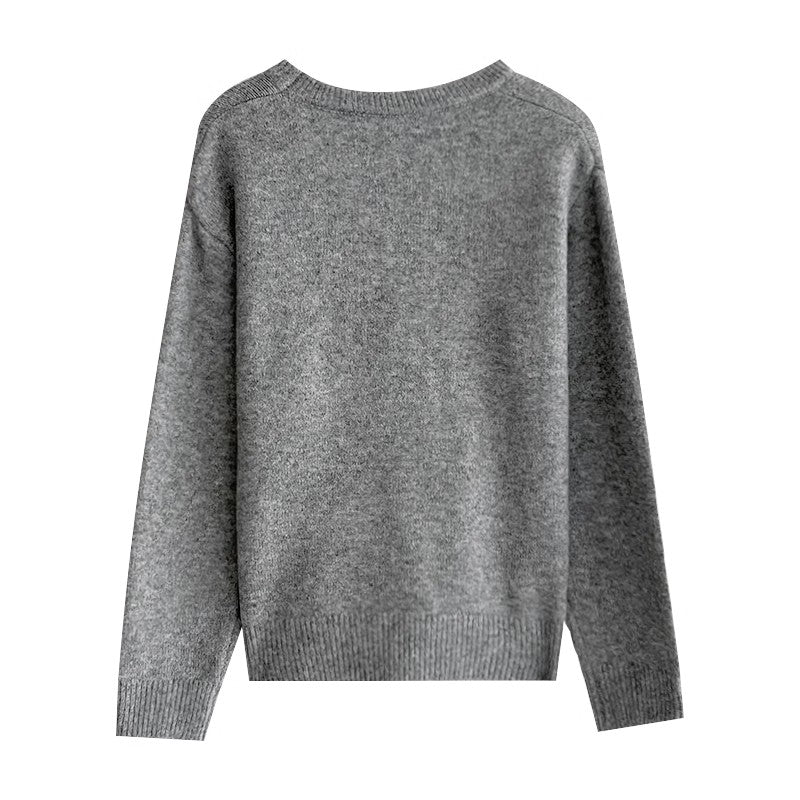 embroidery soft sweater round neck long-sleeved top S4689