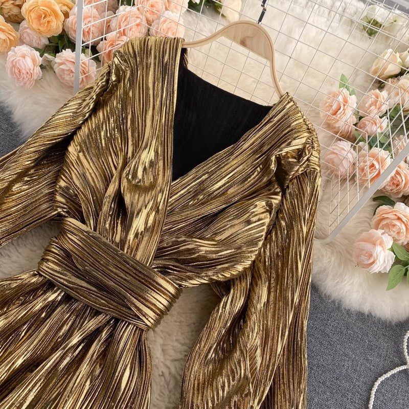 fashion dress V-neck lace-up waist dress for women S4511