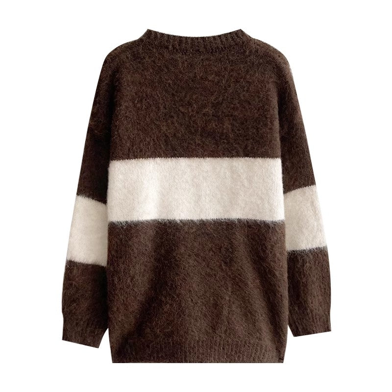 striped round neck casual knitted sweater S4774