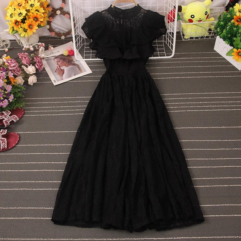 women's elegant ruffled lace dress S5045