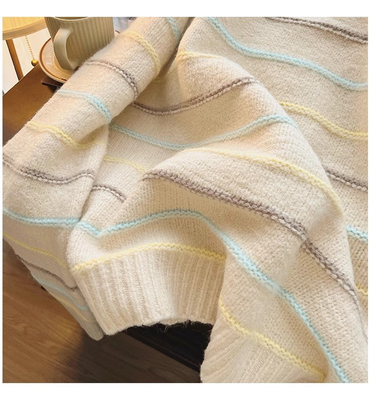 striped round neck sweater for women S4854