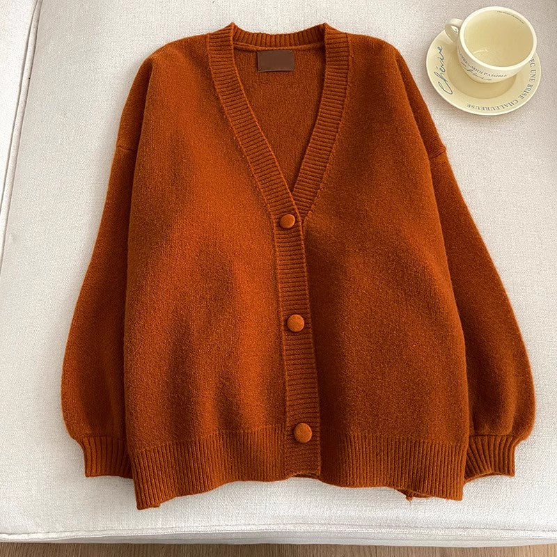 Sweet solid color V-neck knitted cardigan jacket S4758