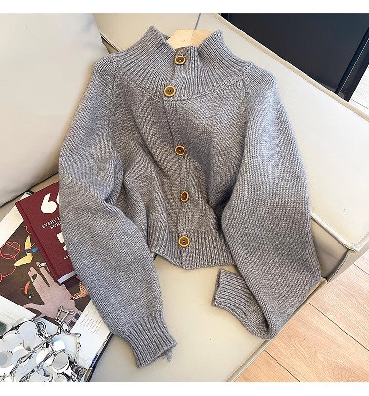 Blue Sweater Jacket Women's Fashionable Short Knitted Cardigan S4833