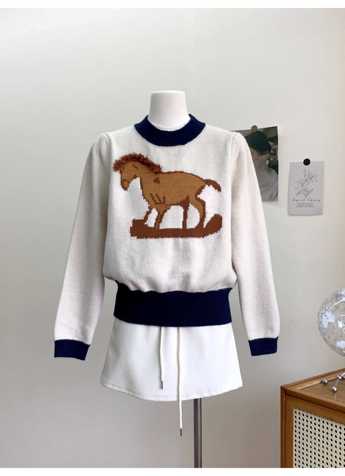 Fashionable elegant round neck long-sleeved knitted sweater S4719