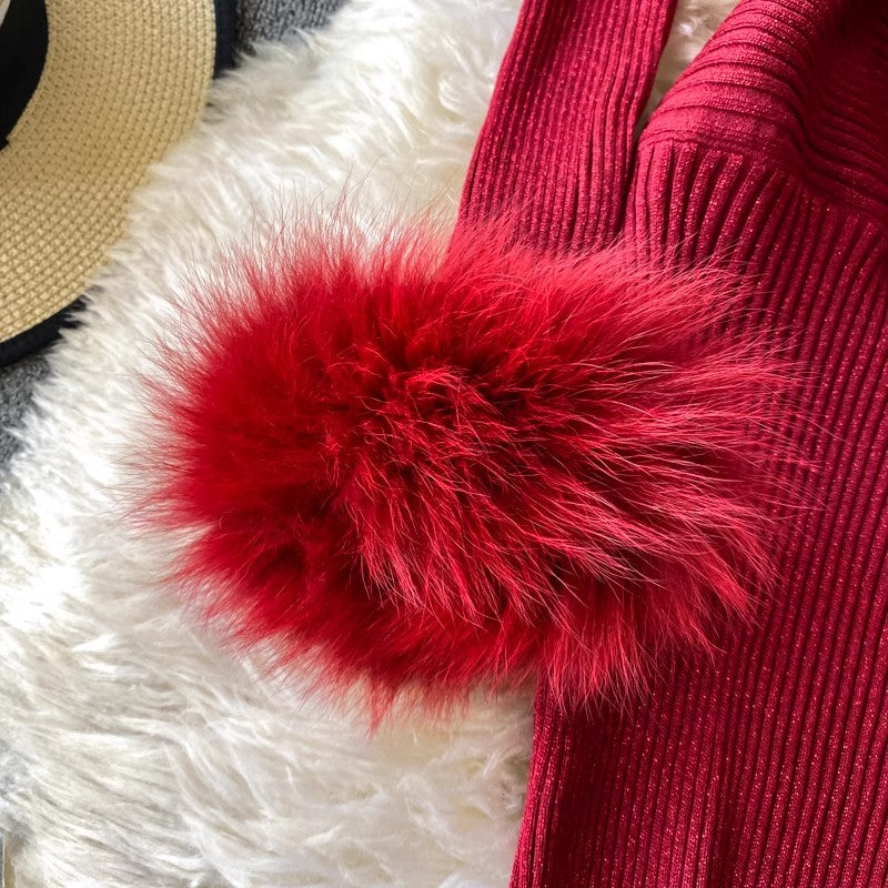 sexy V-neck halterneck mid-length knitted dress S4245