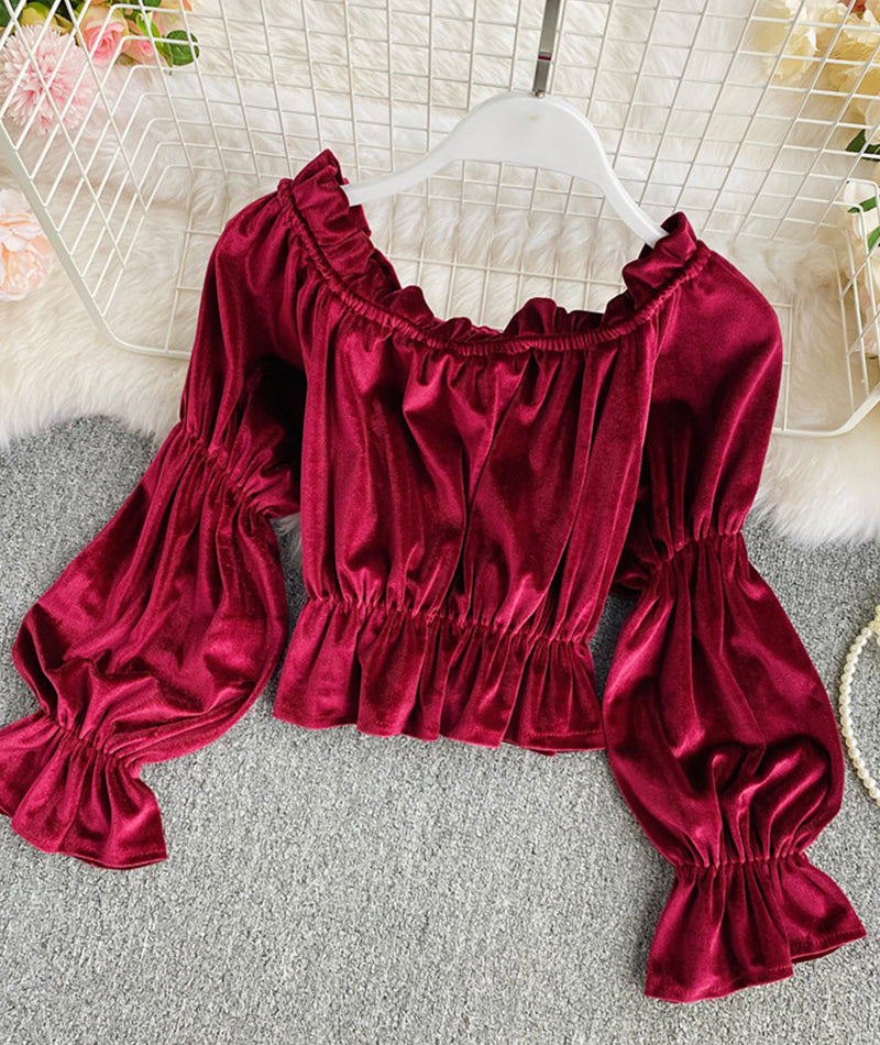 Long Sleeve Velvet Tops S4390