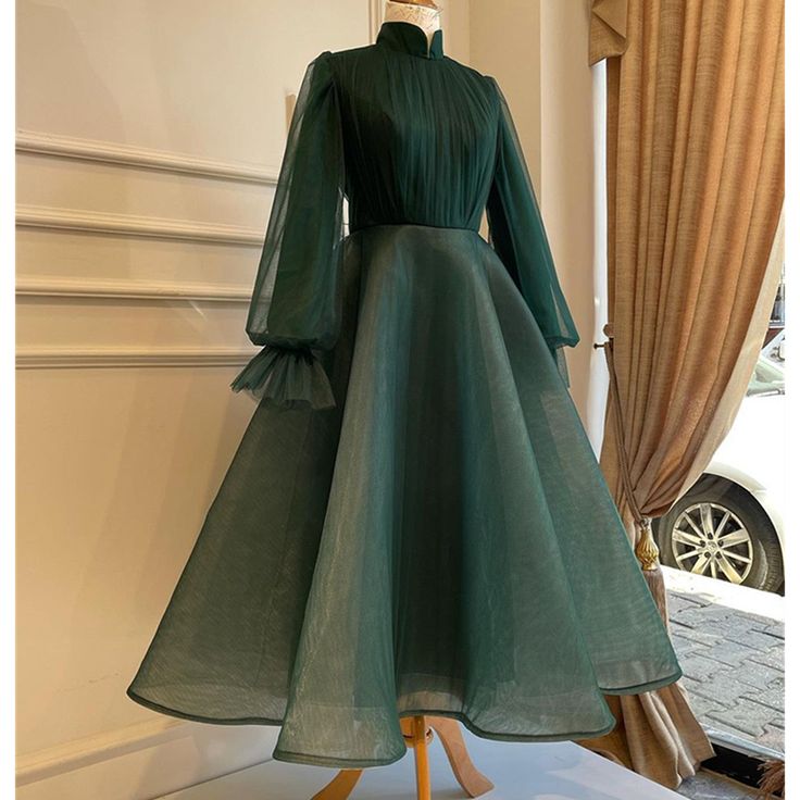 Elegant Muslim Evening Dress Long Sleeves High Neck Special Occasion Party Dress S3578